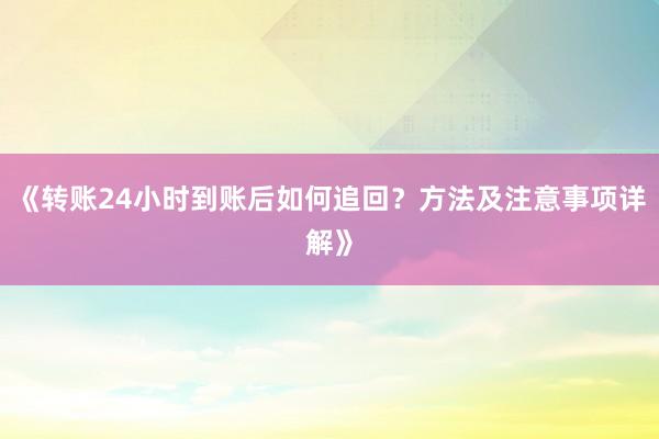 《转账24小时到账后如何追回？方法及注意事项详解》